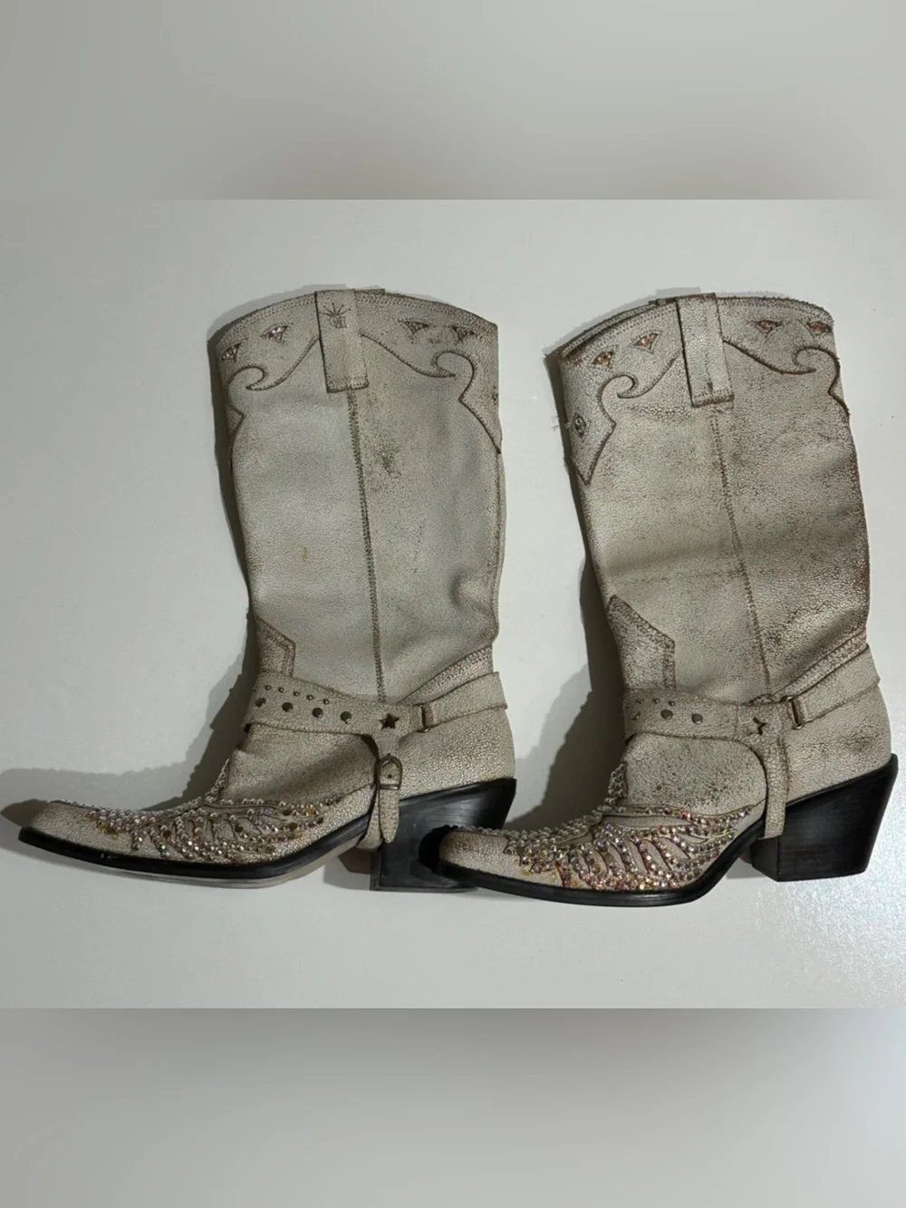 MIA Swarovski Crystal/Rhinestone Ivory Cowboy Western Boots Brazil Womens 7M
